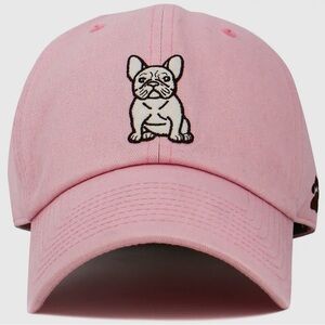 Embroidered French Bulldog Cap in Pink, Black and Khaki